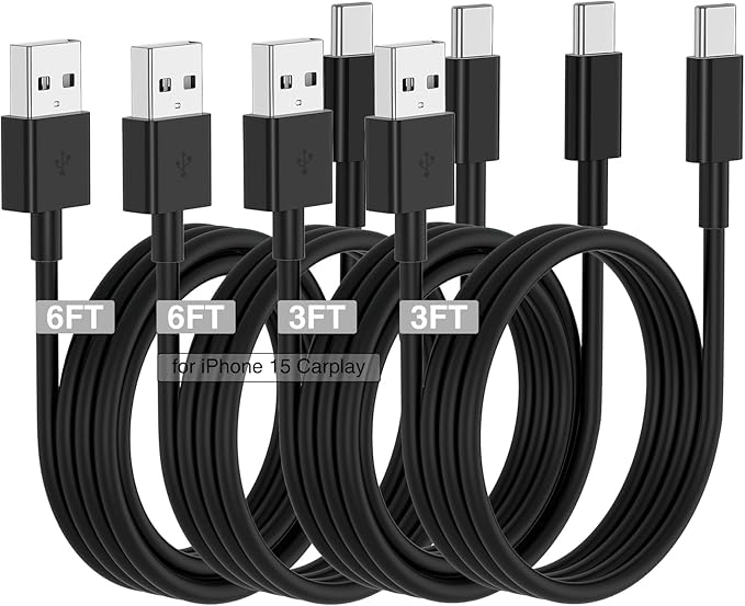 Car Carplay Cable for iPhone 17 16 15 Charger Cord,3/3/6/6FT USB A to USB C Cable for iPhone 17 Pro Max/16 Pro/15 Plus Charger,USB C Car Charger for Apple 17 Air/16 Pro Max/16e/15-Black