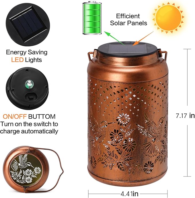 Hummingbird Solar Lantern Outdoor Waterproof Birthday Gifts for Women Mom Grandma Garden Decor Hanging Solar Lights Metal Solar Decorative Outside for Patio Yard Pathway Landscape