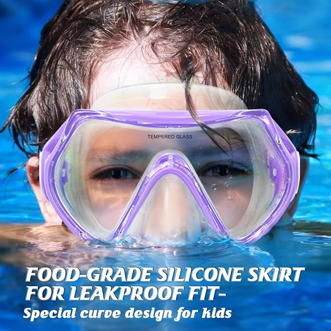 Kids Swim Goggles Snorkel Diving Mask for Boys Girls Ages 5-15, Two-Color Anti-Fog Swimming Goggles with Nose Cover