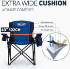 Overmont Oversized Folding Camping Chair - 450lbs Support with Padded Cushion Cooler Pockets - Heavy Duty Collapsible Chairs for Sports Garden Beach Fishing