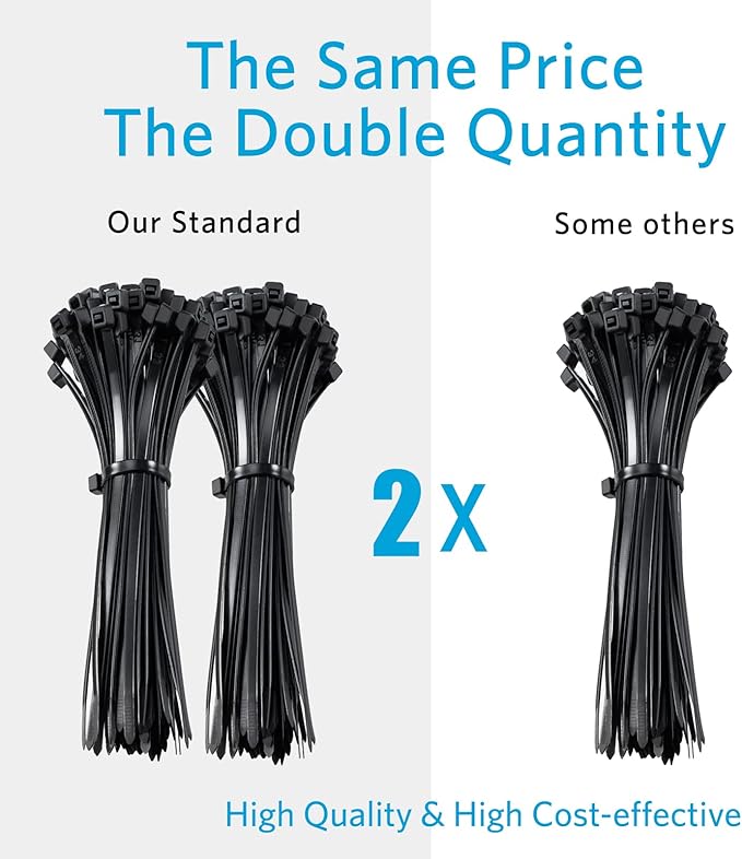 Zip Ties 4 inch, Small Zip Ties with 18 lb Tensile Strength, Black, 1000 Pack, by Tantti Supply