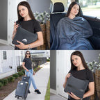 BlueHills Soft Long Travel Blankets 70X48 inches Large Plush Value Pack of 2 - Premium Airplane Travel Essential Flight Throw in a Bag Compact for Plane Travel Gift – Gray and Beige