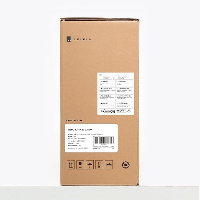 LEVEL8 Carry on Luggage Airline Approved, Small Carry-on Suitcases with Wheels, Lightweight Hardside Luminous Textured with Spinner Wheel, Tsa Lock, 18 Inch, Black