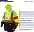 JKSafety Hi-Vis Reflective Safety Rain Jacket and Pants for Men Women Waterproof Rain Gears for Farming Fishing Work HV Rain Suit with Inner Mesh Lining and Pockets (117-Yellow XL)