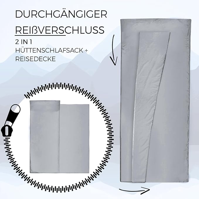 MIQIO Sport 2-in-1 Sleeping Bag Liner and XL Sized Travel Sheet - Ultra Lightweight Sleep Liner Double Travel Bed Sheet - Inlett Inlay