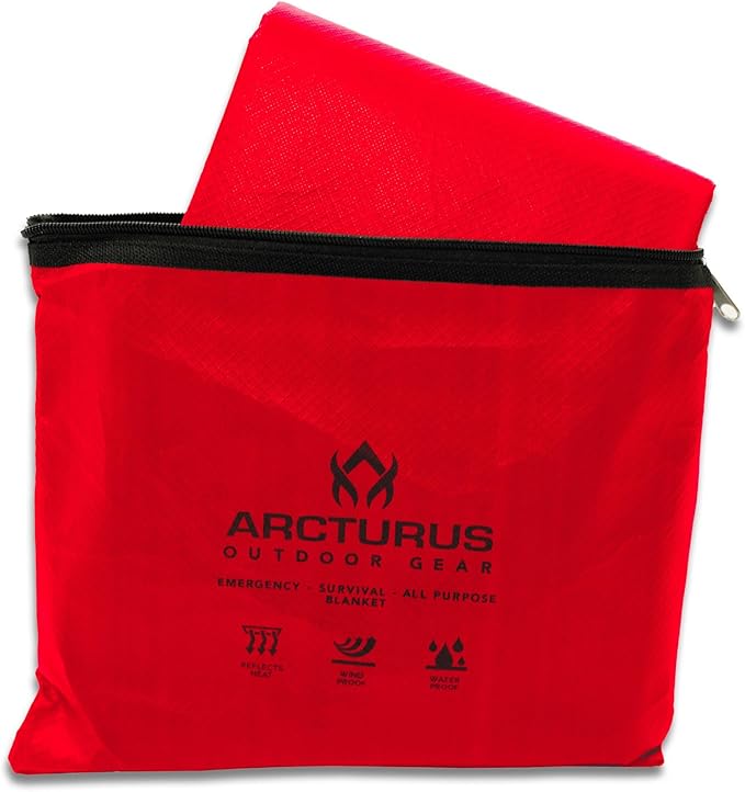 Arcturus Insulated Tarp, Reusable Heavy Duty Thermal Survival Blanket – 60x82in, Reflects 90% Body Heat, Waterproof, Windproof, 3-Layer Design, Reinforced Grommets, Red