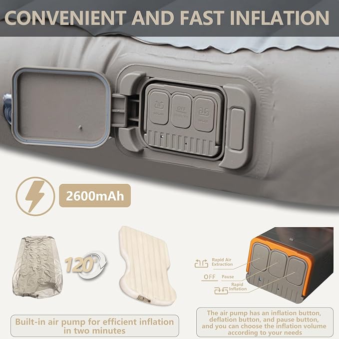 Air Mattress for Tesla Model Y Model 3 2017-2025, Self-Inflating 7" Thickened Camping Bed with Wireless Air Pump, Flocking Surface Portable Air Couch Mat, Model Y Accessories for Outdoor Camping