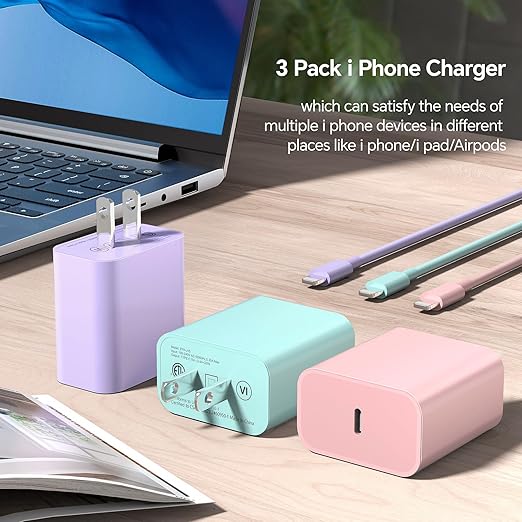 Compatible with iPhone Charger Fast Charging, [3Pack 10FT] 20W PD USB C Wall Charger Block with Type C to Lighting Cable Compatible with iPhone 14/13/12 Pro Max/11/XS/XR/X/8/Plus