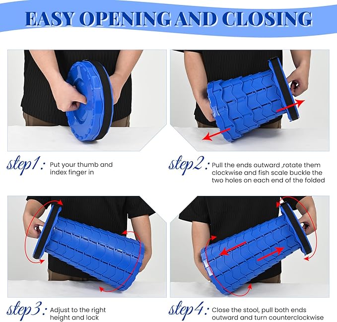 2 Pack Upgraded Collapsible Stools Folding Stool with Cushion,Retractable Folding Stool Max Load Capacity 400lbs, Portable Telescoping Stools for Camping Hiking Outdoor BBQ Fishing-Dark Blue