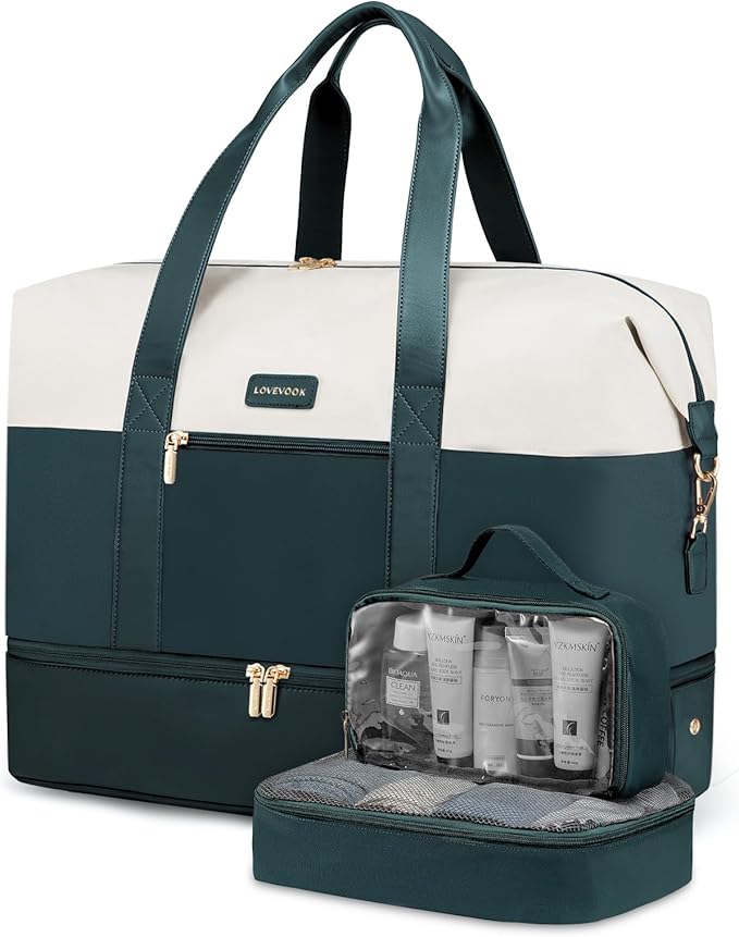 LOVEVOOK Weekender Bag, Large Travel Duffel Bag for Women with 2 Packing Cubes, Carry on Overnight Bag with Shoe Compartment, Mom Hospital Bags for Labor and Delivery