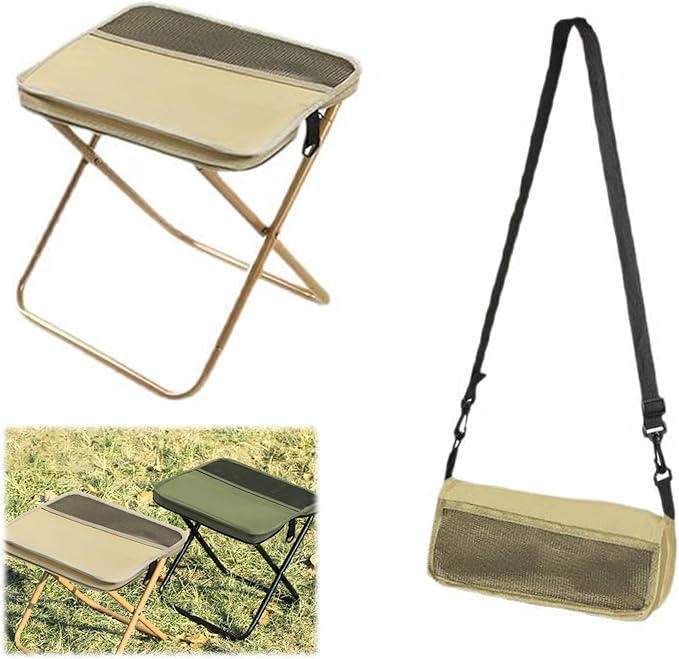 Foldable Portable Backpack Stool|Collapsible Stool for Camping,Hiking |Lightweight Ultralight Pocket Chair|Capacity 330LBS|Outdoor Footstool for Travel Walking Fishing Picnic BBQ (Khaki, Large)