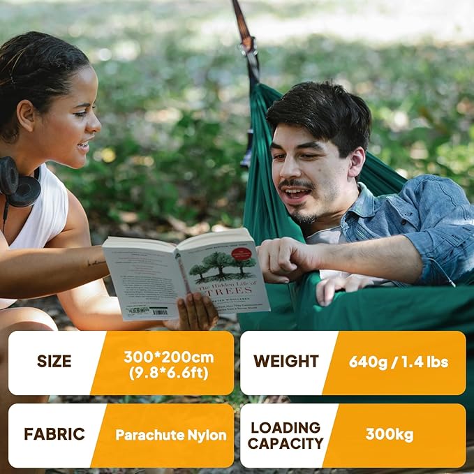 NATUREFUN Ultra-Light Travel Camping Hammock | 300kg Load Capacity,Breathable,Quick-Drying | 2 x Premium Carabiners,2 x Nylon Slings Included | Outdoor Indoor Garden