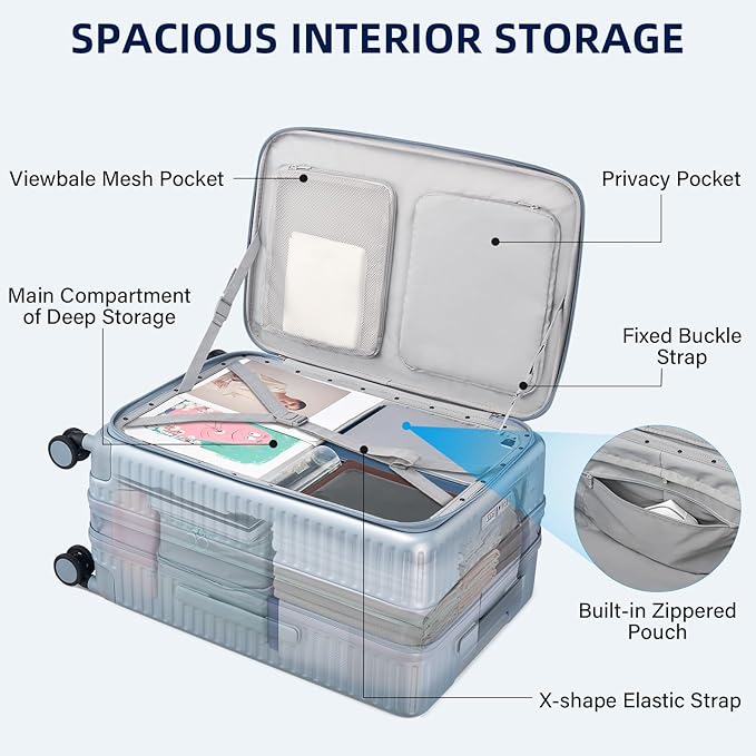 Hard Shell Suitcases 24 Inch Check in Luggage with Spinner Wheels Cup Holder, Lightweight Top Opening Expandable Luggage Hard Case Rolling Medium Checked Suitcase with Lock, Silver