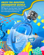 QingSong Kids Snorkel Mask Full Face, Snorkeling Set with Camera Mount, Foldable 180 Degree Panoramic View Snorkeling Gear Anti-Fog Anti-Leak
