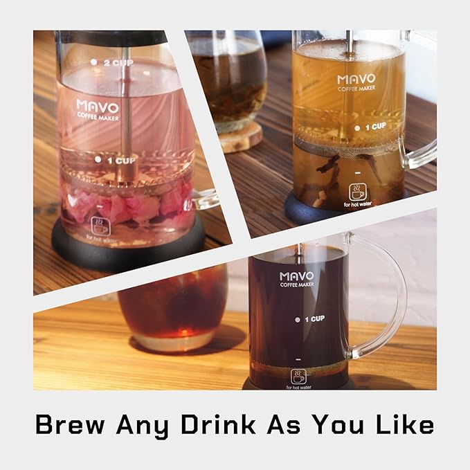 French Press Coffee Maker Stainless Steel Cold Brew Heat Resistant Glass Coffee & Tea Maker with 2 Filter (1000ml/34oz)
