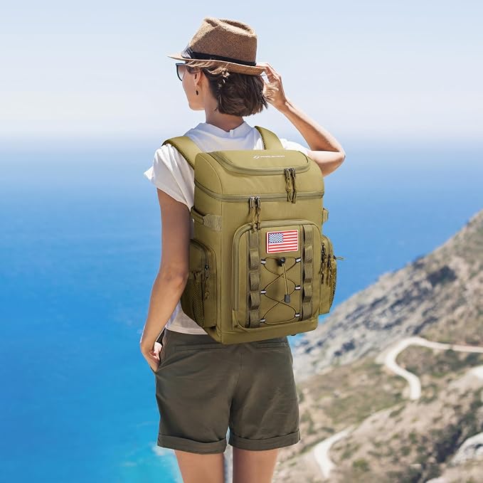 Maelstrom Backpack Cooler,Soft Lightweight Leakproof Tactical Cooler Backpack,35 Can Insulated Cooler Bag,Keeps 35 Cans Hot/Cold for Up to 16 Hours,Waterproof Lunch Bag for Men Women-Khaki
