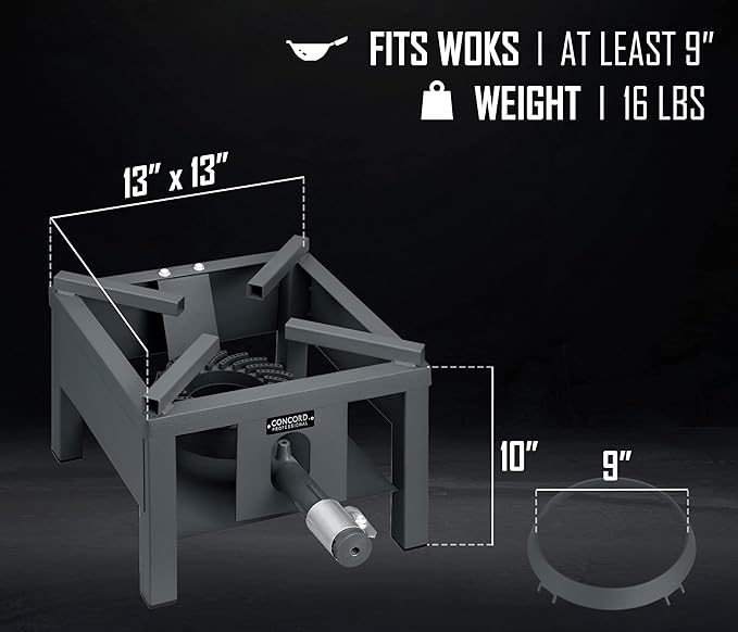 Concord Professional Single Cyclone Wok Burner with Stand. Up to 100,000 BTU. Great for Home Brewing, Wok Stir Fry, Turkey, Etc. (13")