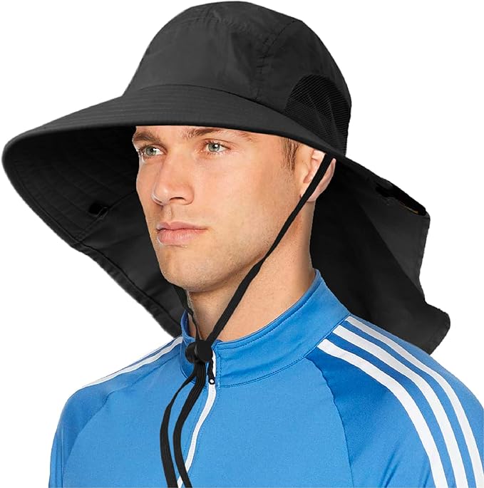 SUN CUBE Wide Brim Sun Hat with Neck Flap, UPF50+ Hiking Safari Fishing Hat for Men Women, Sun Protection Beach Hat