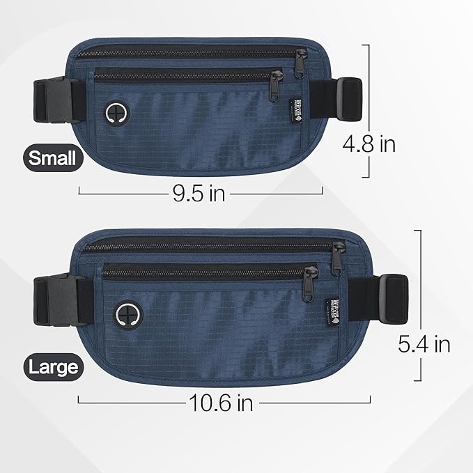 Slim Money Belt for Travel - Anti-Theft Hidden Passport Holder Waist Wallet with Secure Pouch for Cash, Credit Cards & Phone Safe Small Navy Blue