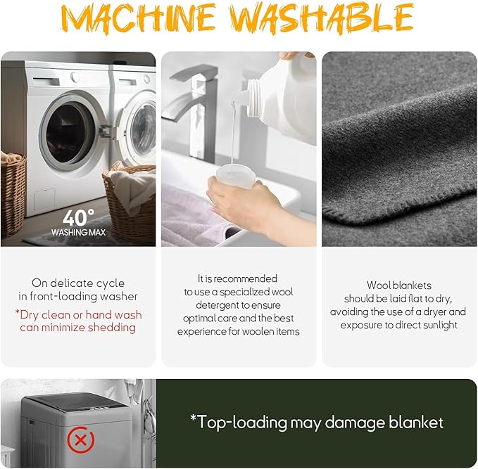 Merino Wool Blend Camping Blanket Ultra Warm, Moisture Wicking, Portable Outdoor Blanket for Camping, RV Trips, Adventures, Picnic, Bushcraft Survival Kits, Large 86"x62"