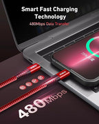 USB C to USB C Cable 60W [2Pack 3FT], USB Type C Fast Charging Cable for Car Durable Braided iPhone USB-C Cable USBC to USBC Cord for iPhone 17/16/15/Pro Max/Plus, Samsung Galaxy S23 and More-Red