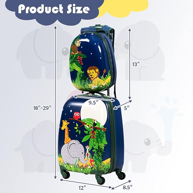 Goplus 2PC Kids Luggage, 12" & 16" Kids Carry On Luggage Set with 4 Spinner Wheels, Lightweight Rolling Spinner Suitcase for Children Toddlers Boys and Girls Travel