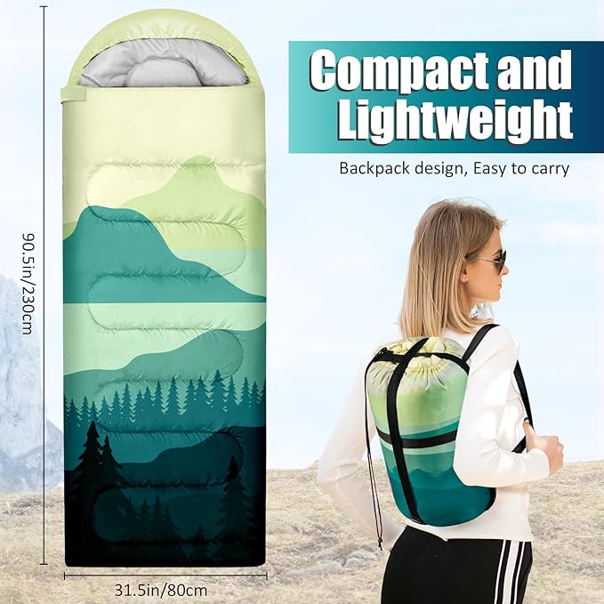 Sleeping Bags for Adults, 3 Seasons Warm Cold Weather Lightweight Waterproof Backpacking Camping Sleeping Bag for Camping Hiking Traveling Outdoor, Camping Gear Equipment