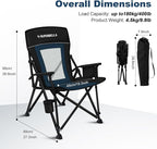 Camping Chair Portable Folding Lawn Chair Comfortable Hard Arm Sturdy for Family Camp, Outdoor, Sports, Beach, Travel, Support 400 lbs, Black&Blue