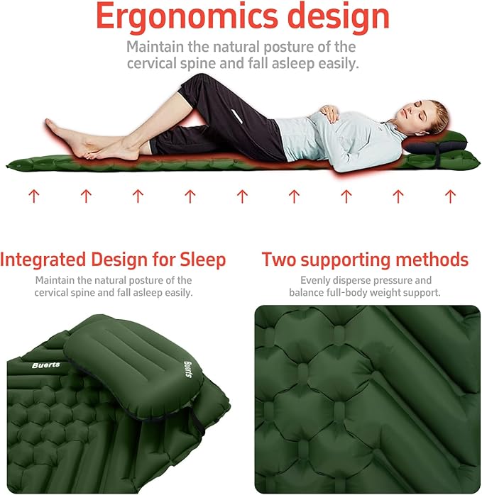 Camping Sleeping mat and Inflatable Pillow - Set, Portable, Ultra-Light, Thickened, Quick to inflate in 30s, can be Spliced. Suitable for Backpacking, Hiking, Camping and Other Scenes