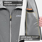 APEXUP Packable Rain Jacket Men with Reflective Zipper, Lightweight Waterproof Raincoat, Mens Rain Jacket for Outdoor Sports