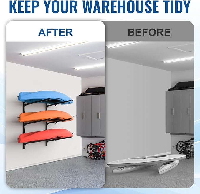 Kayak Storage Rack, Heavy Duty Freestanding Kayak Rack for Garage and Outdoor Storage, Kayak Stand Adjustable for Kayak, Canoe, Surfboard and Paddle Board