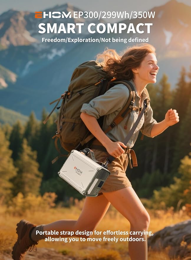 EHOM Portable Power Station 350W (Peak 700W), EP350 299Wh Solar Generator with 120V Pure Sine Wave AC/USB/Car Outlets, Backup Lithium Battery Generator for CPAP Outdoor RV Camping Emergency Blackout