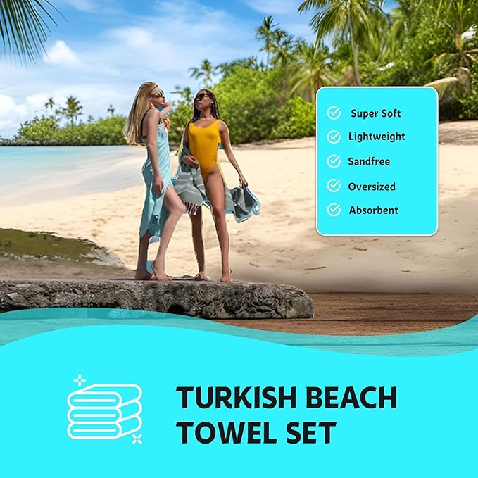 HAVLULAND Turkish Beach Towels Oversized -100% Turkish Cotton Super Soft Lightweight - Absorbent and Quick Drying Bath Towel - Sand Free Beach Towel - Turkish Towels for Adults (Green, 12 Pack)