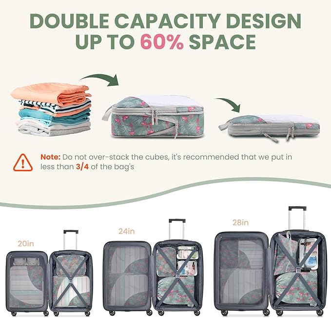 10 Set Compression Packing Cubes, Lightweight Travel Essentials, Stretchable Expandable Storage Bags, Compression Bags for Travel Accessories Luggage Storage Set (Green, 10 set)