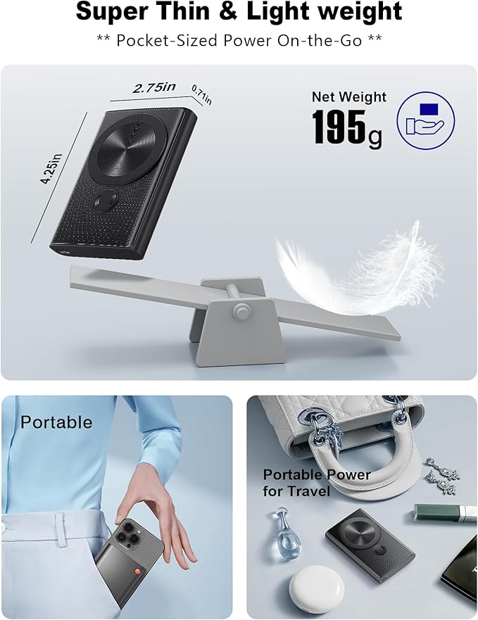 Kesguar Magnetic Portable Charger, 10000mAh 22.5W PD Super Fast Charging Wireless Power Bank. Ultra-Strong Magnet, USB C in&Out Battery Pack for Magsafe, iPhone 17/16/15/13/12 Pro Series