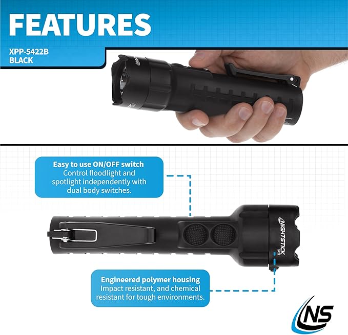 Nightstick XPP-5422B 3 AA Intrinsically Safe Permissible Dual-Light Flashlight, Black