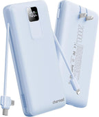 charmast 20000mAh Portable Charger with Built-in Cables & Wall Plug, 20W USB C Power Bank, Fast Charging Battery Pack Travel Essentials Compatible with iPhone 16/15/14 Series, Samsung, Google, iPad