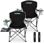 FUNDANGO Folding Camping Chair with Table, 2 Pack Portable Heavy Duty Outdoor Padded Chairs for Adults with Cup Holders for Lawn Beach Picnic Outside Travel (Black)