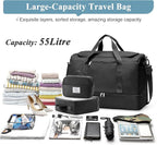 Extra Large Travel Duffle Bag,Carry on Overnight Weekend Bag with Shoes Compartment,Weekender Bags for Women for Travel Business Trips Sport Hospital,3 Pcs Set,Black
