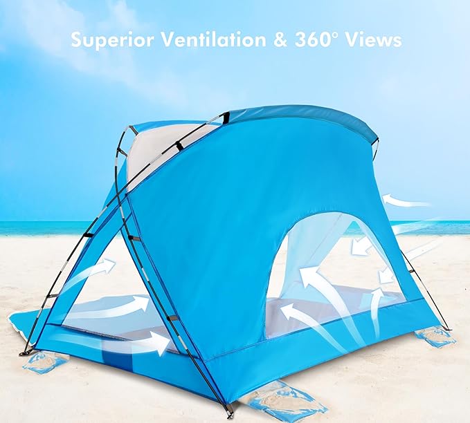 Beach Tent, Portable Sun Shelter for 2/3/4/6-8 Person with UPF 50+ UV Protection, Easy Setup Waterproof Beach Shade Canopy Cabana for Family Outdoor and Picnics, Fishing with Carrying Bag