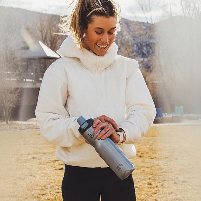 BOTTLE BOTTLE Insulated Water Bottle 24 oz with Handle and Flip Tops Lids Stainless Steel Water Bottle Push Button Lid Leak proof Portable for Running Travel Sports Hiking blue