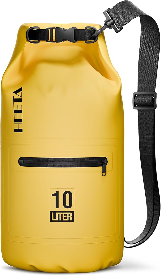 HEETA Waterproof Dry Bag with Front Zippered Pocket for Women Men, 5L/10L/20L/30L/40L Roll Top Lightweight Dry Storage Bag Backpack for Travel, Kayaking, Boating, Rafting, Camping, Hiking & Beach