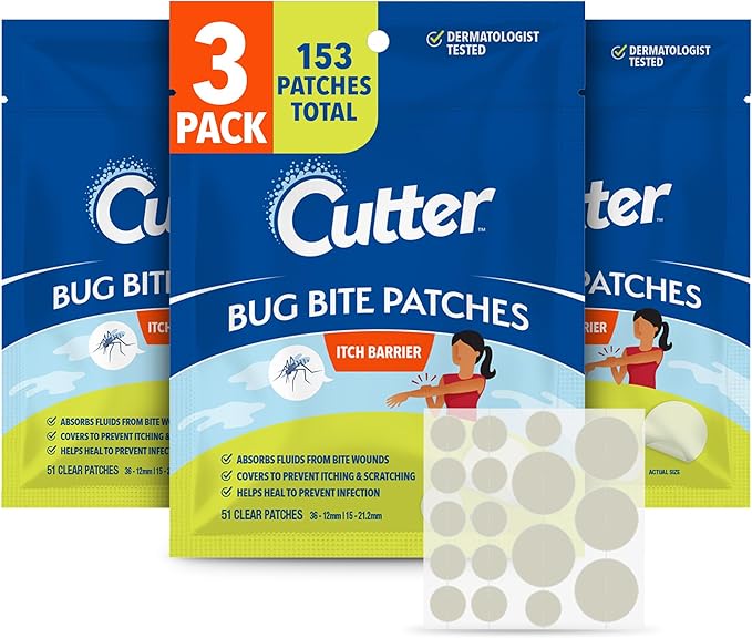 Cutter Bug Bite Patches Itch Relief Hydrocolloid Patches for Kids & Adults, Absorbs Fluids, Helps Heal, Prevents Scratching, Mosquito Itch Relief, Hydrocortisone & Suction Tool Alternative, 153 Count