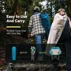 Oversized Camping Chair, Portable Folding Padded Camping Chairs with Cup Holder and Carry Bag, Heavy Duty Outdoor Camping Chairs for Adults, Up to 400Lb, for Fishing (Blue-2 Pack)