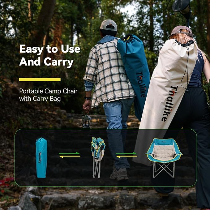 Oversized Camping Chair for Adults – Heavy Duty Folding Chair with Cup Holders, Storage Pocket & Carry Bag – Outdoor Padded Camp Chair for Camping, Backyard, Fishing & Sports – Supports 400lbs