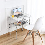 Small Folding Table 2 Foot, Portable Camping Table with Mesh Holders,Lightweight Aluminum Adjustable Height, with Carry Handle for Camping Picnic Indoor Outdoor, White 24 x 16 inch (3 Heights）