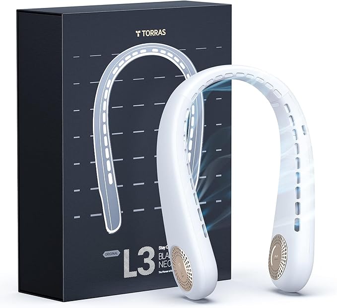 TORRAS COOLiFY [All-New, Upgraded Powerful Airflow] Industry-First Portable Neck Fan - Rechargeable, 360° Airflow, Hands-Free Bladeless Cooling, For Yard Work, Indoor, Outdoor Use - Elegant Ivory