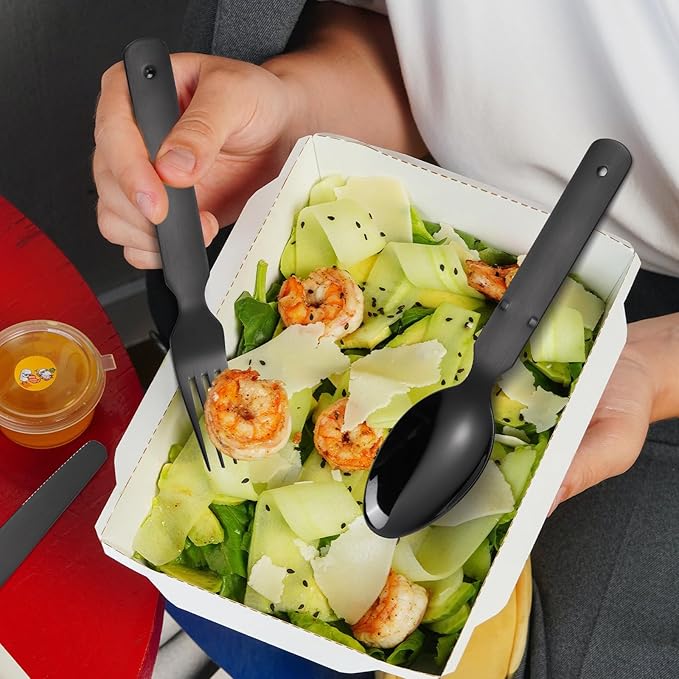 Portable Silverware Black Flatware Camping Cutlery Stainless Steel Spoon Fork Knife and Bottle Opener 4 Pieces Utensil Outdoor Travel Foldable Easy to Clean