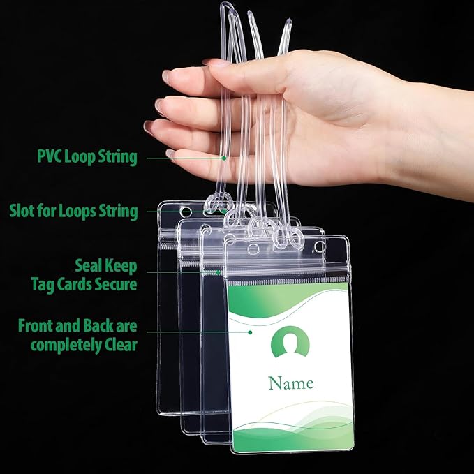 Zonon 100 Pack Clear Luggage Tags Bulk Bag Tag Badge Holder for Suitcases Waterproof Zip Identification ID Card Holder with Clear Loop Straps Business Travel and Office Supplies (10 Mil)