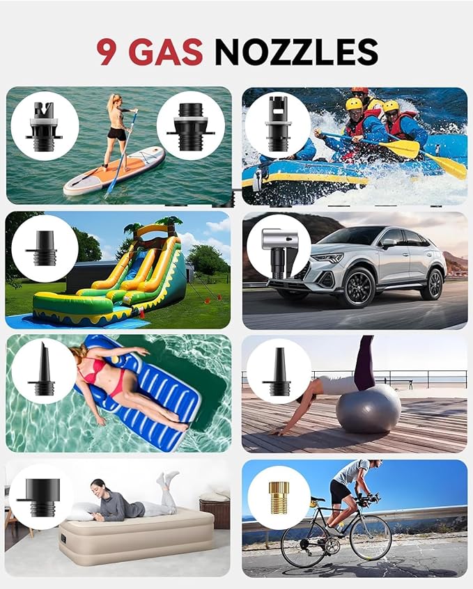 ZFOX 50PSI Paddle Board Pump, Portable Electric SUP Pump with Auto-Shutoff & Cooling Fan – Smart Inflation for Paddle Board, 9 Nozzles, HD LCD Display, 12V DC (Red-M)